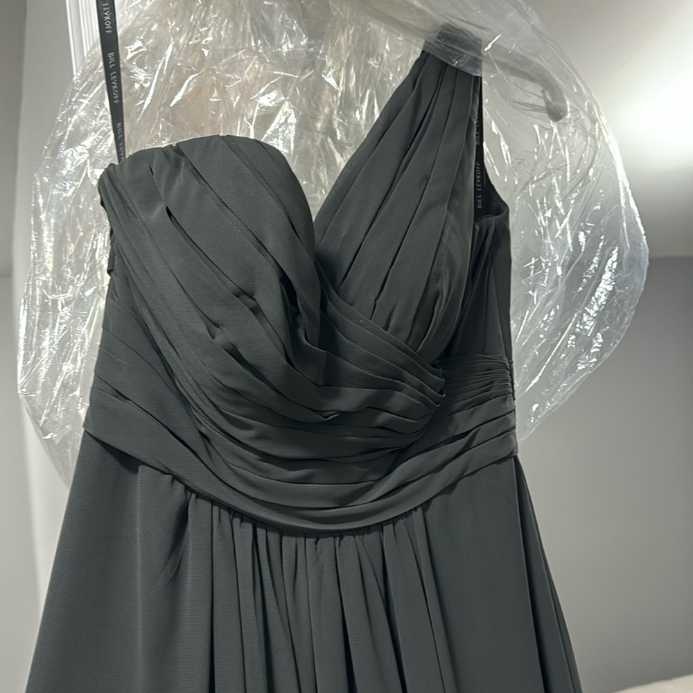 Dark gray one shoulder formal dress